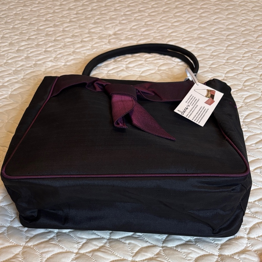 Claire V. Luxury Silk Black and Purple Satchel Zip Top Closure NWT - Picture 11 of 15